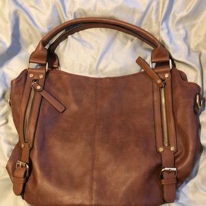 New, Brown, two handles, extra strap for crossbody type.